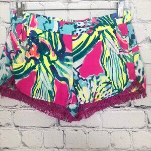 Lilly Pulitzer Cocoa Shorts Size XS Fringe Trim Magenta Hottie